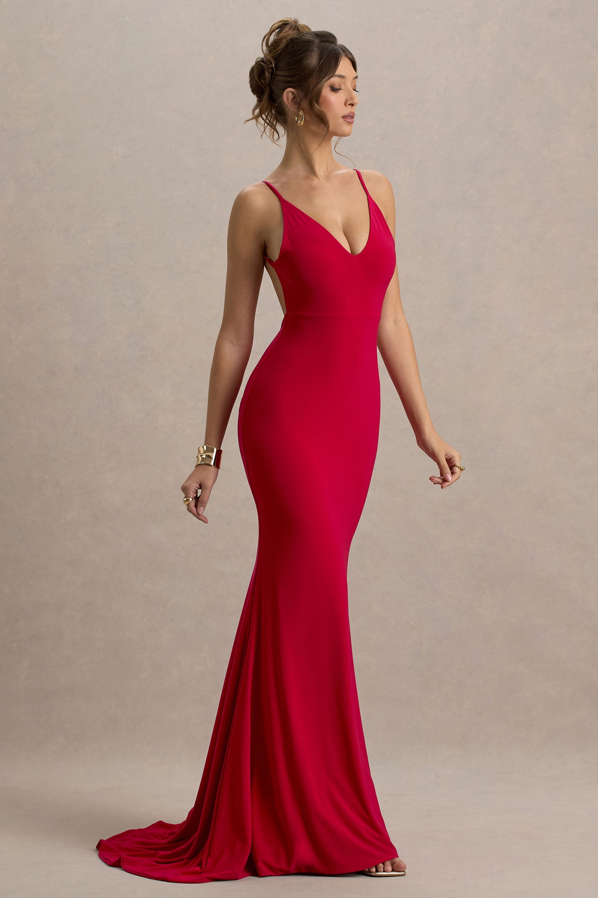 Endless Love | Red Backless Knot Detail Fishtail Maxi Dress