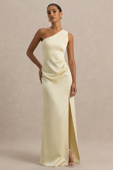 Beth | Lemon Asymmetric Neckline High-Split Maxi Dress