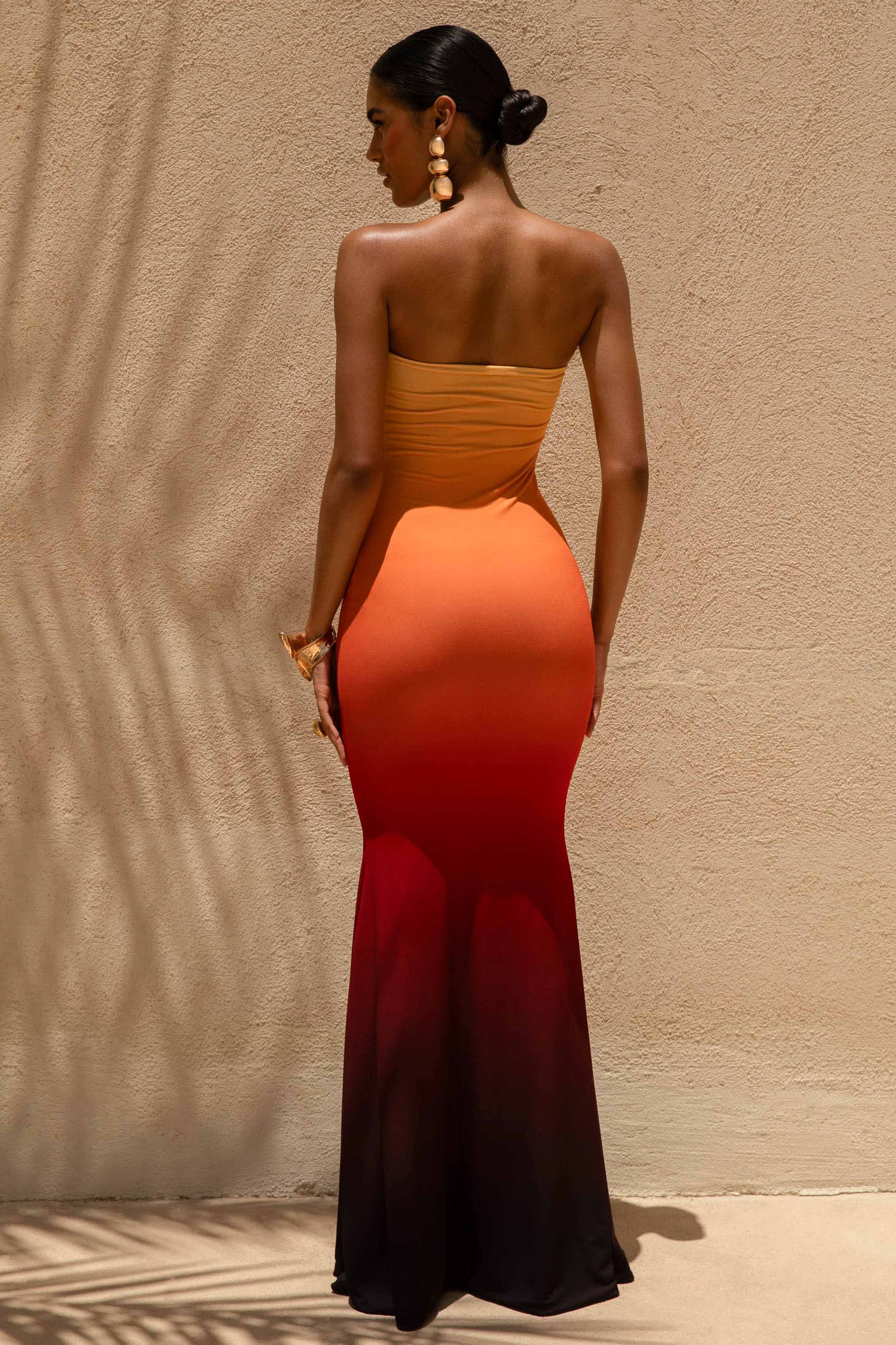 Ceremony | Orange Ombre Bandeau Fishtail Maxi Dress