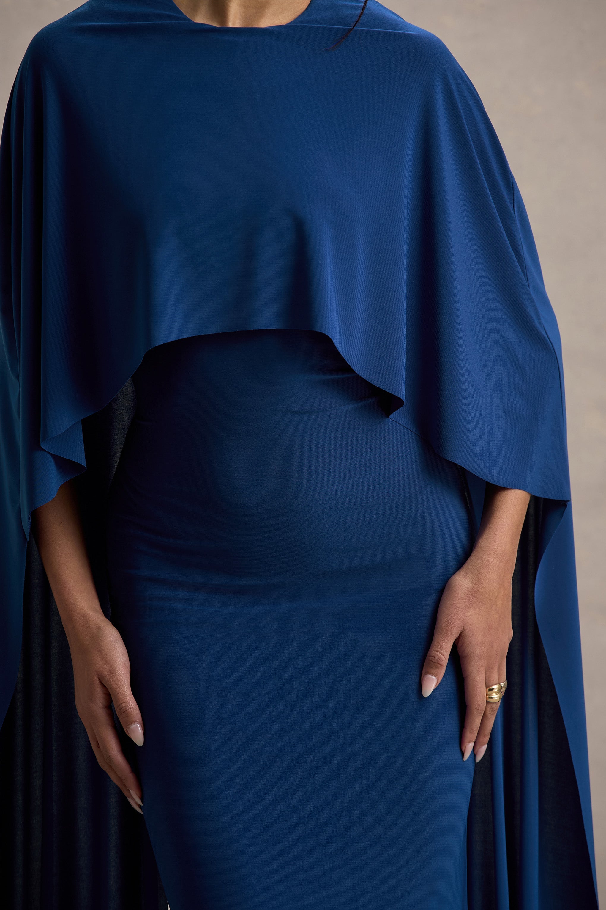 Padma | Blue Draped Maxi Dress With Cape Sleeves