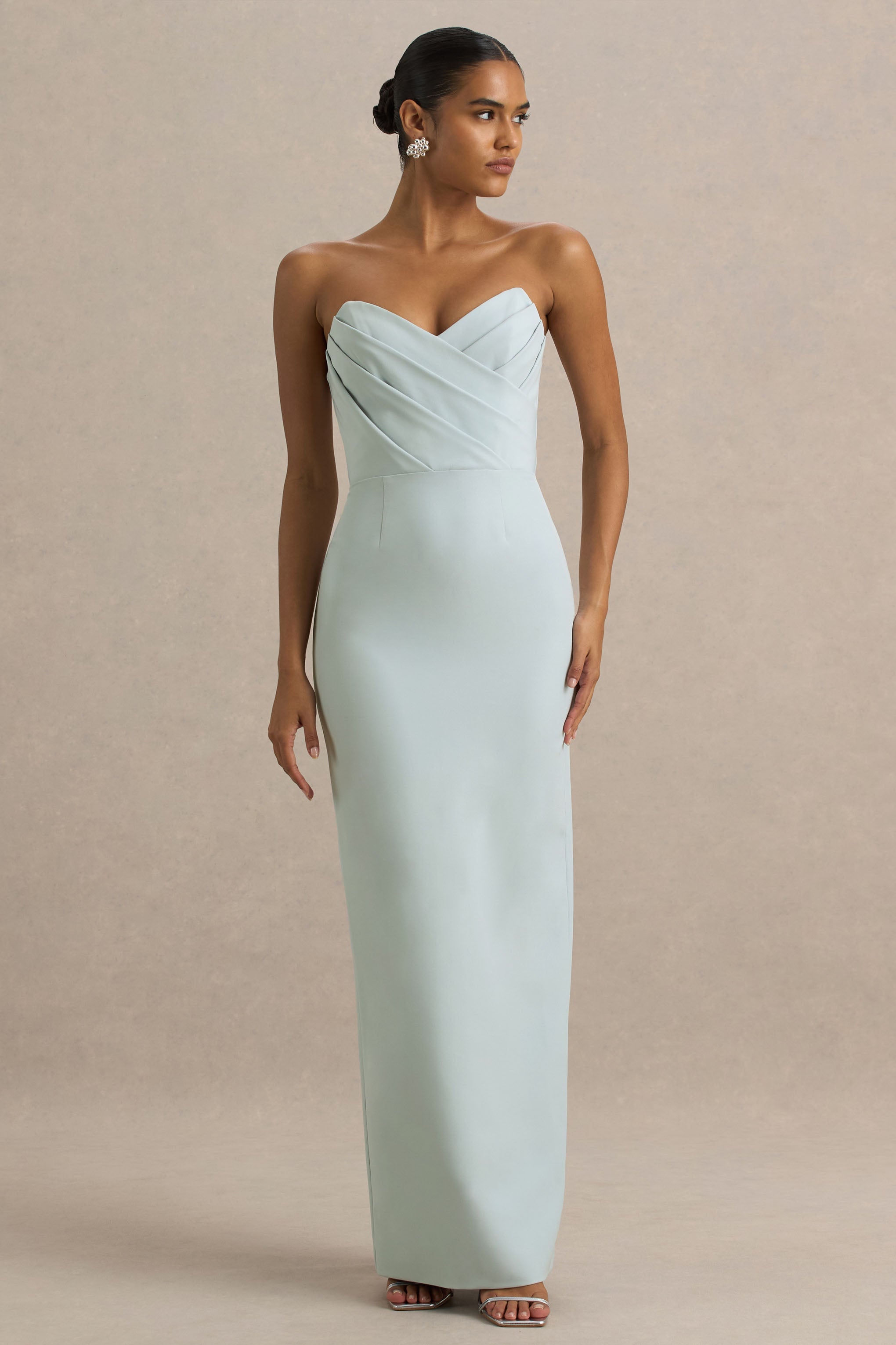 Fierce | Light Blue Asymmetric Ruched Maxi Dress