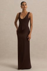 Morgan | Brown Satin Corset Maxi Dress