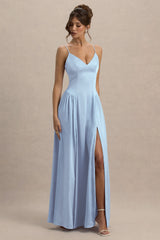 Jonas | Powder Blue Plunge-Neck Maxi Dress With Cami Straps