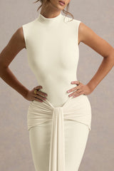 Graziana | Pale Lemon High-Neck Gathered Draped Maxi Dress