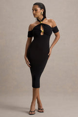 Selvina | Black Cut-Out Halter-Neck Midi Dress