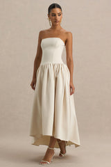 Candice | Cream Bandeau Volume Midi Dress With Back Bow Detail