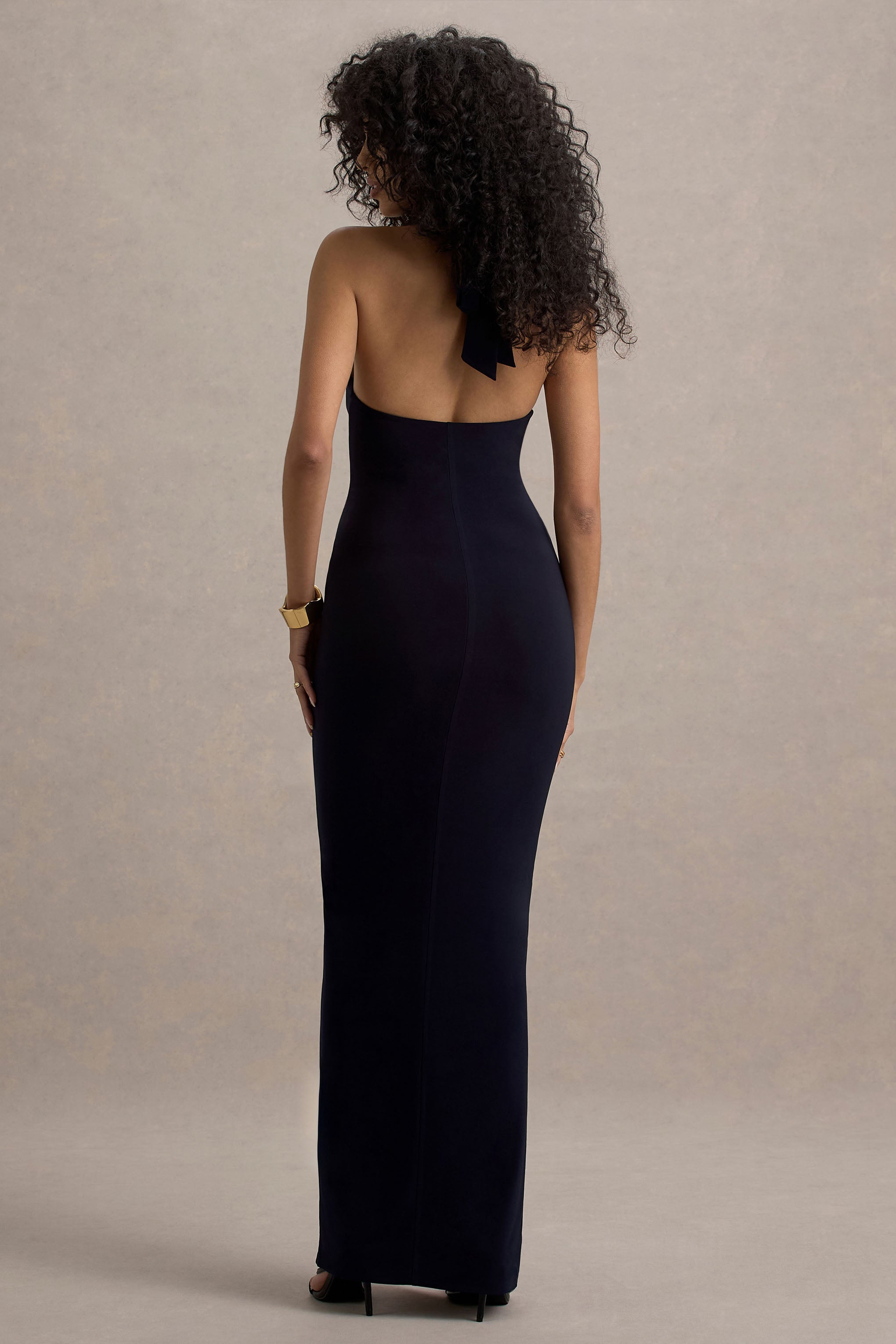Sable | Navy Halter-Neck Twist Maxi Dress