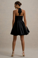 Peggy | Black Halter-Neck Skater Mini Dress