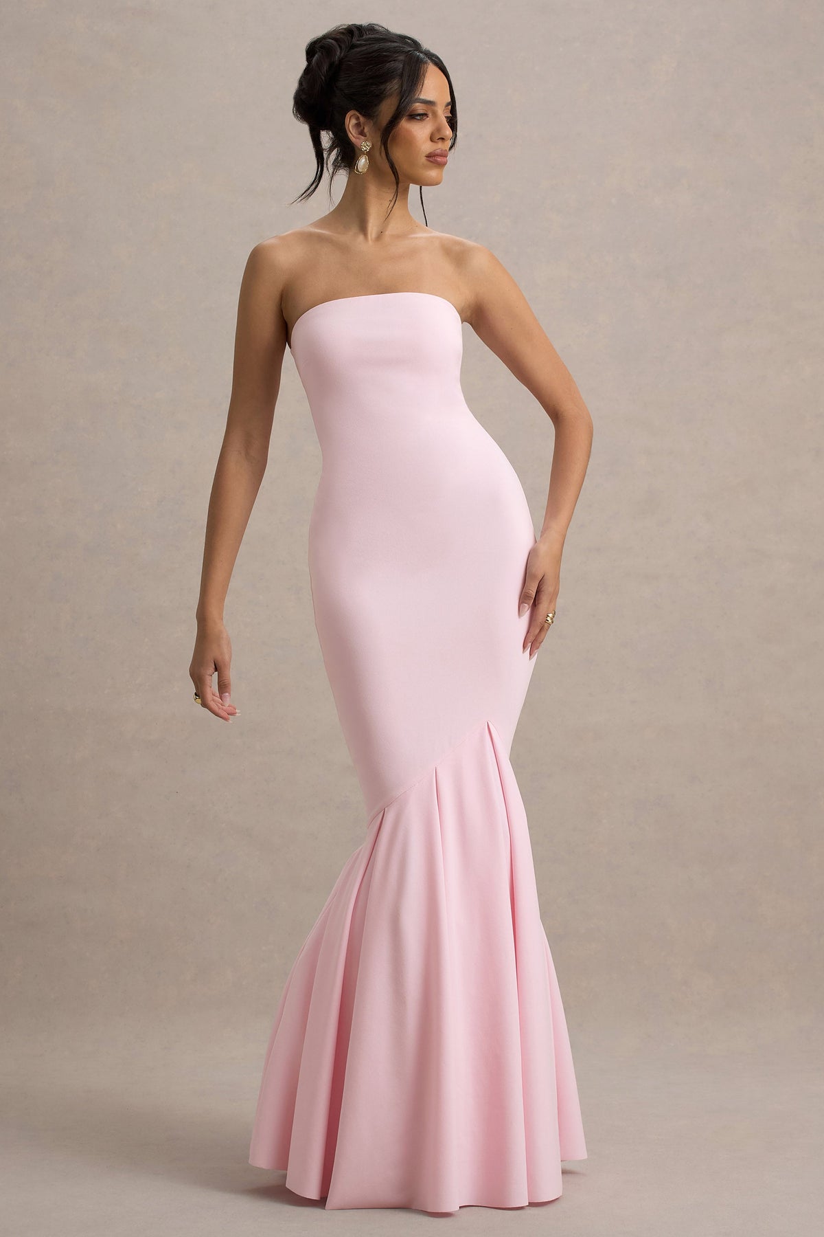 Angela | Pink Bandeau Fishtail Maxi Dress
