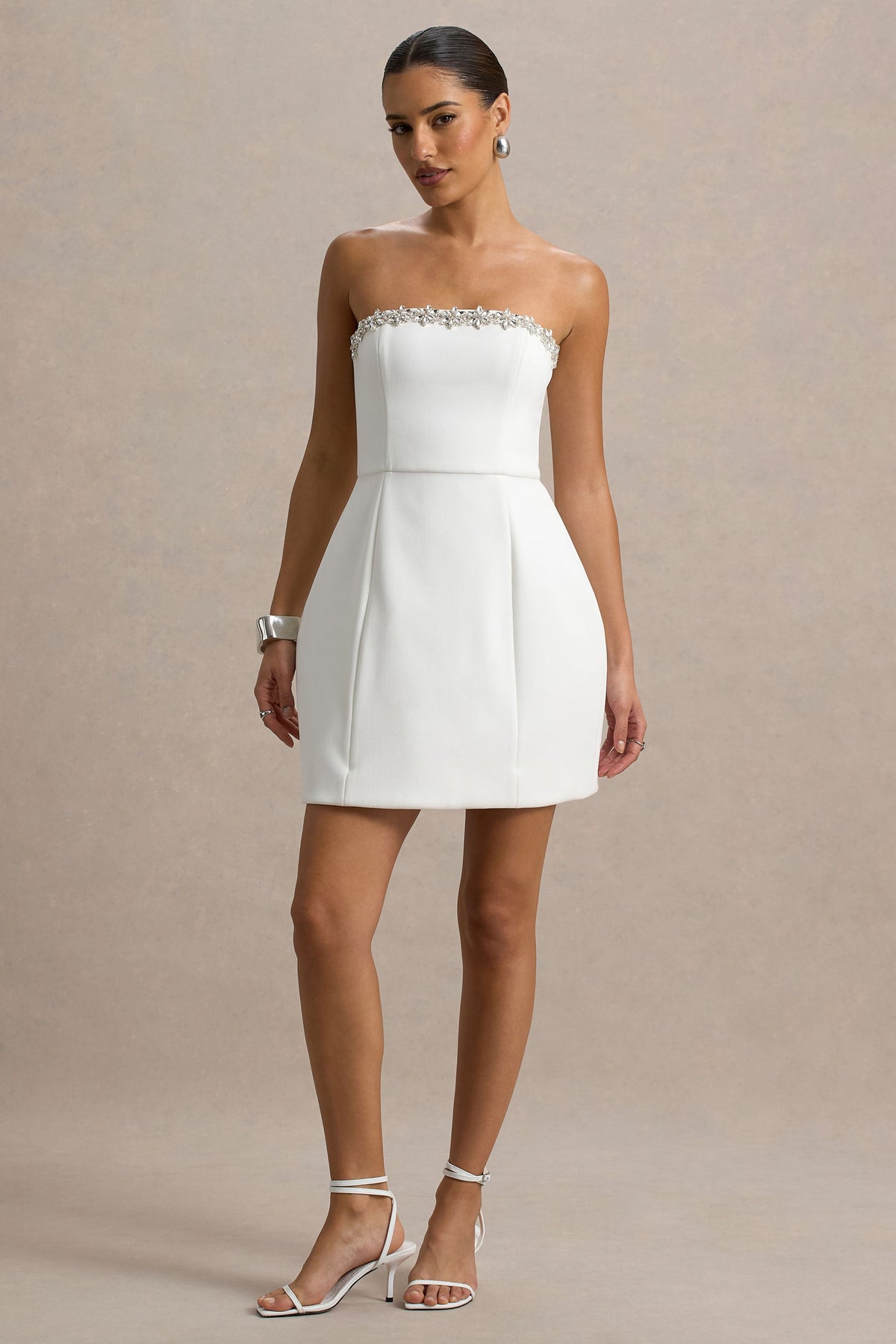 Bobbie | White Embellished Bandeau Mini Dress