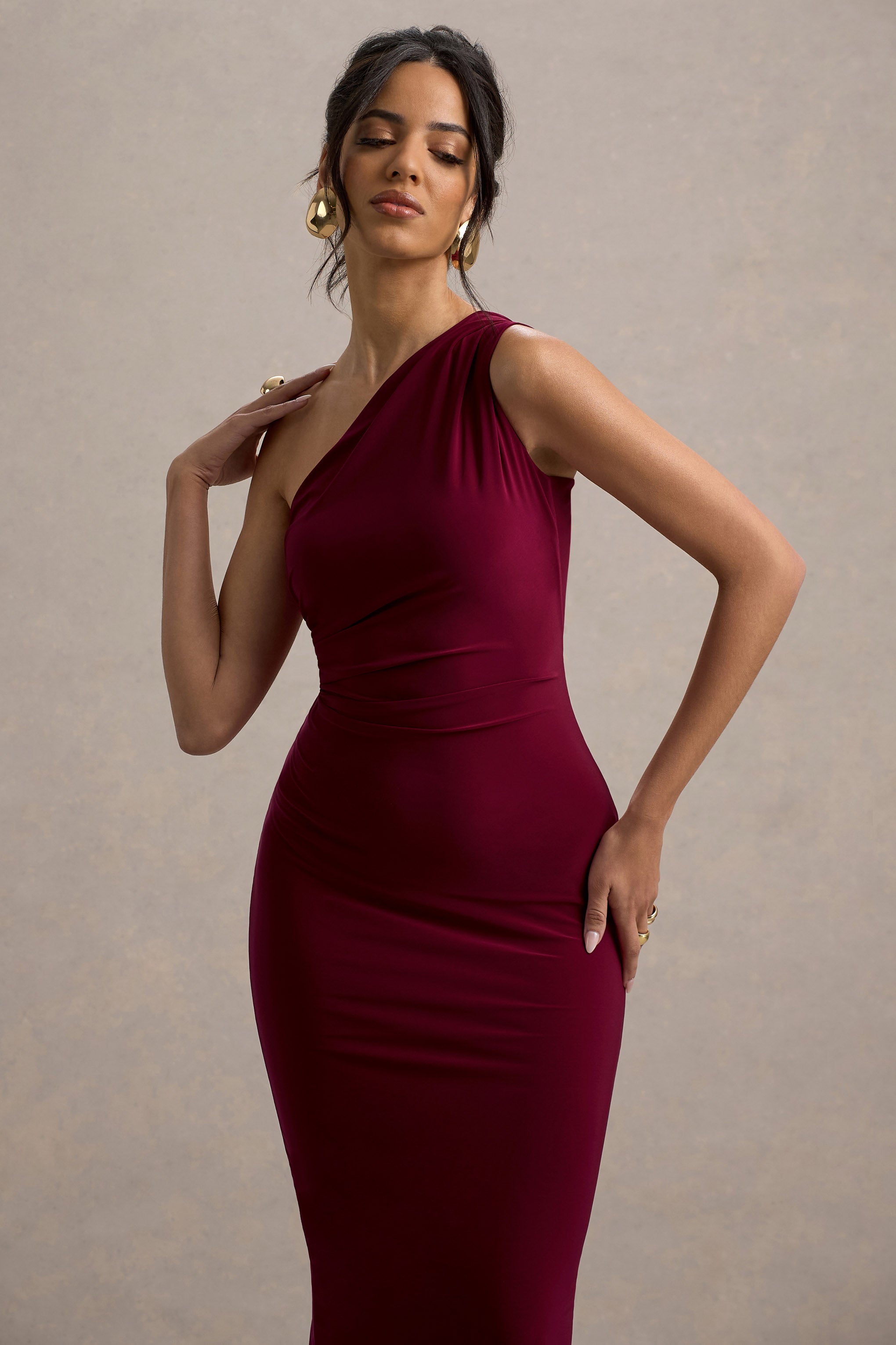 Venetia | Burgundy One-Shoulder Tie-Back Maxi Dress