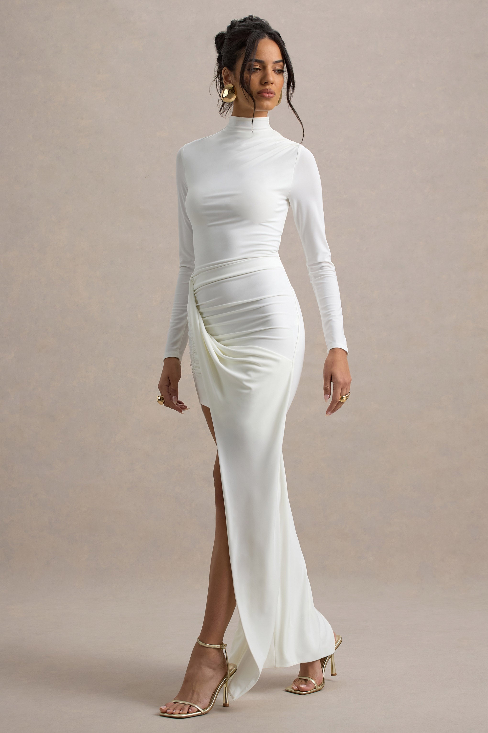 Victoria | White Long-Sleeve Maxi Dress With Wrap Skirt