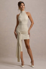 Orinthia | Champagne High-Neck Mini Dress With Wrap Detail