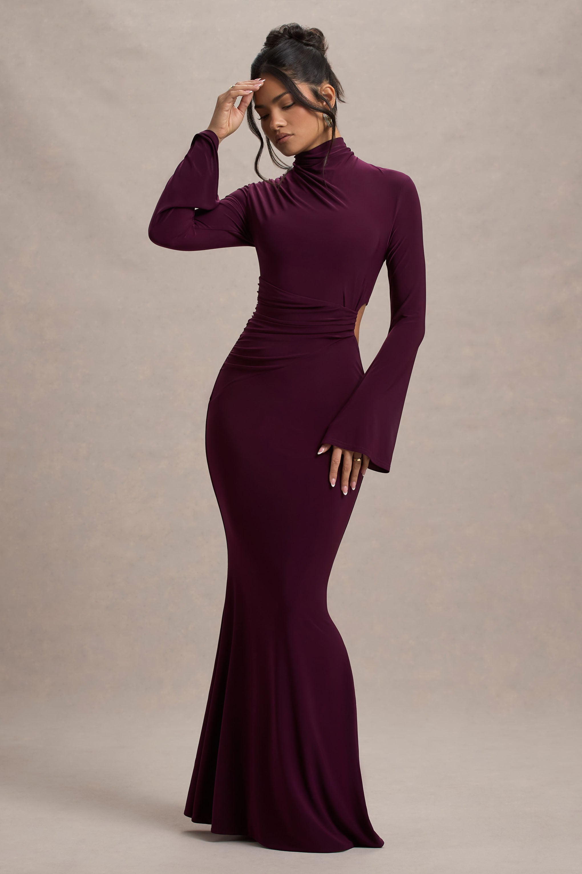 Anderson | Burgundy High-Neck Cut-Out Maxi Dress
