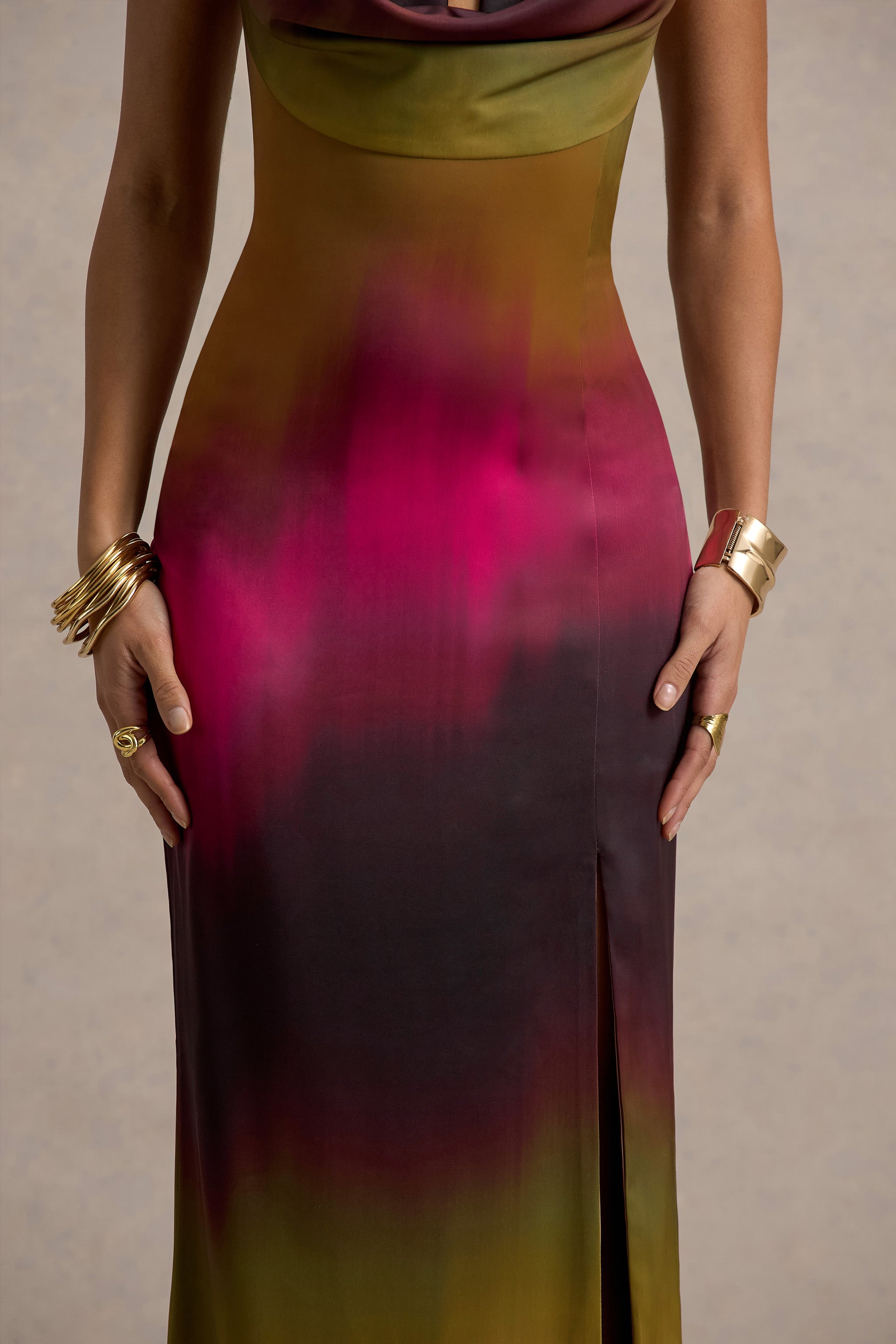Fiorella | Ombre Print Cowl-Neck Split Maxi Dress