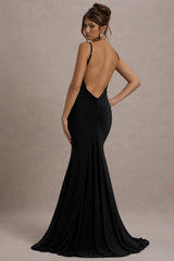 Adele | Black Ruched Fishtail Cami Maxi Dress