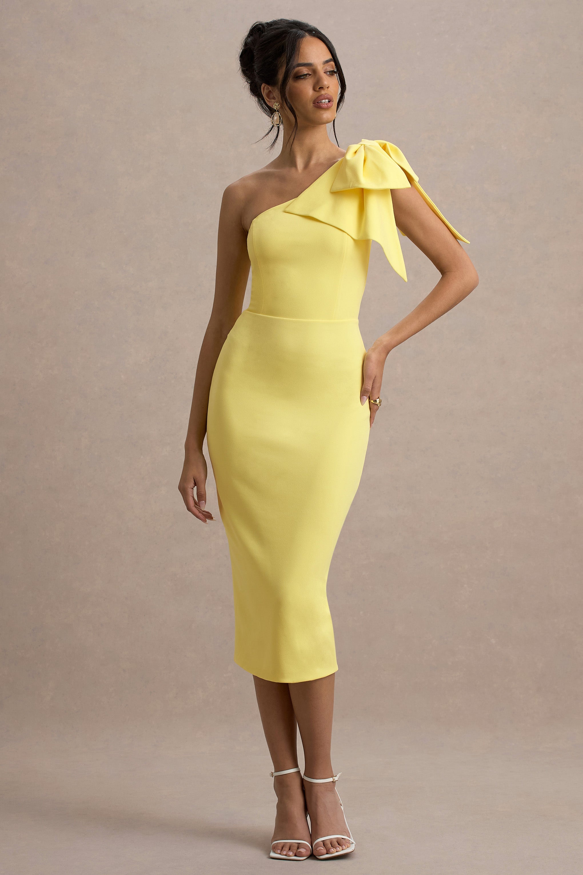 Ambretta | Lemon One-Shoulder Midi Dress With Bow