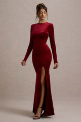 Rayla | Berry Velvet Maxi Dress With Split