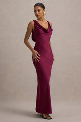 Alesso | Burgundy Satin Cowl-Neck Maxi Dress