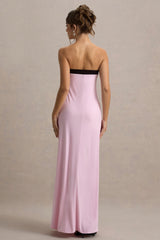 Mckenna | Pink Strapless Maxi Dress With Black Bow