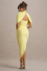 Enchant | Lemon Asymmetric Twisted Cape Maxi Dress
