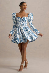 Peony | Blue Porcelain Print Sweetheart Mini Dress