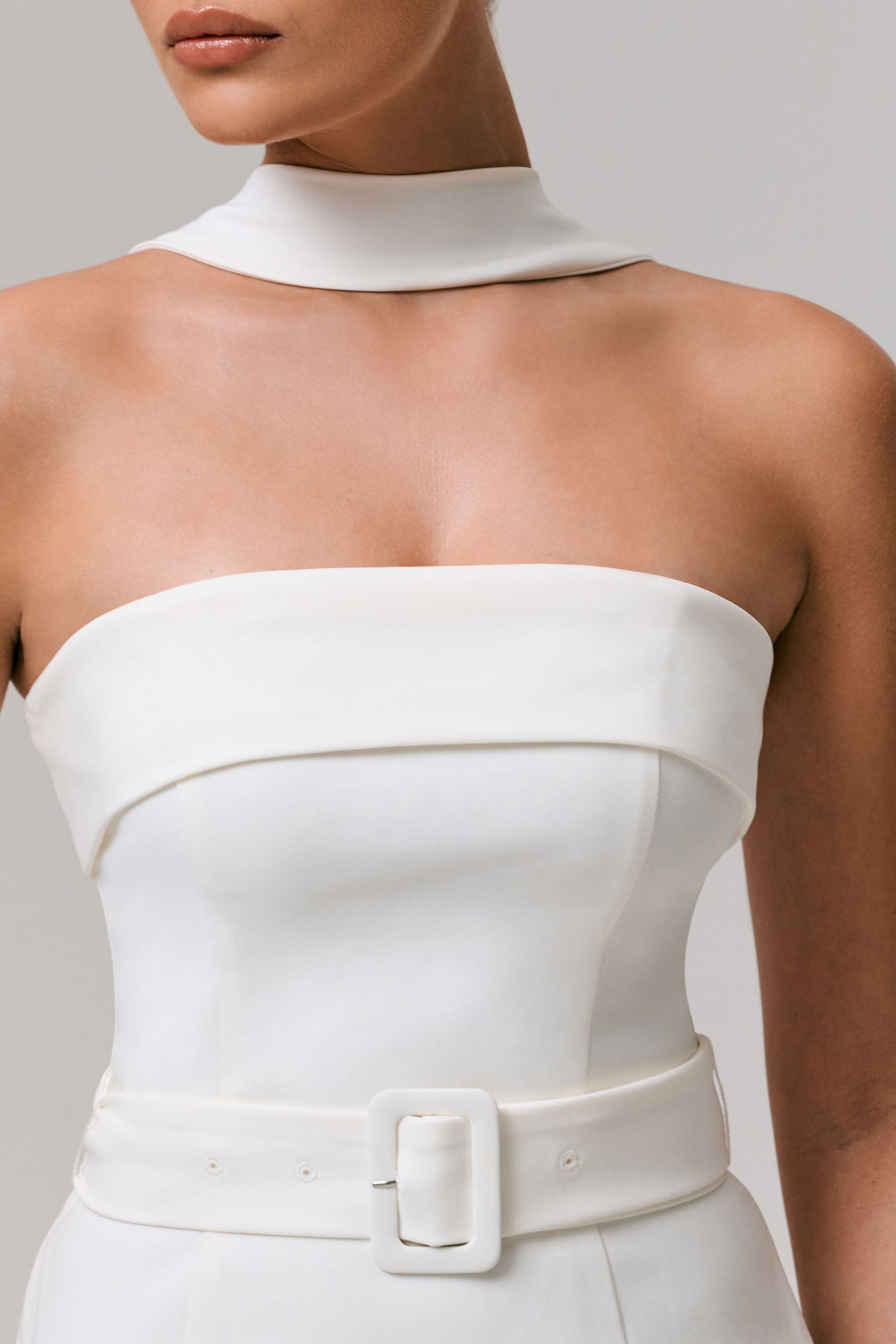 Jaquetta | White Belted Maxi Dress With Pleated Chiffon Skirt