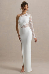 Moonlight | White Asymmetric Maxi Dress With Lace Detailing