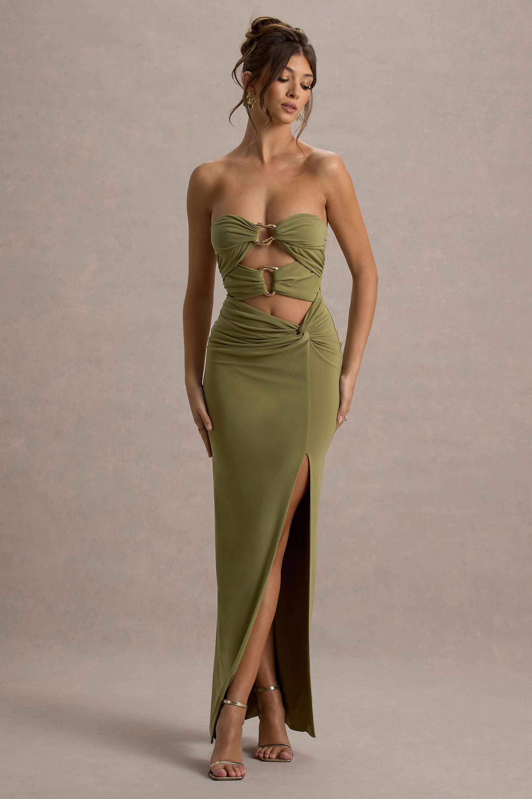 Laviza | Olive Strapless Cut-Out Wrap Maxi Dress