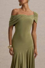 Castor | Olive Asymmetric Midi Dress