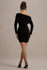 Zhara | Black Ruched One-Shoulder Bodycon Mini Dress