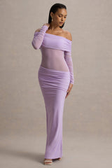 Belamour | Lavender Semi-Sheer Bardot Gathered Maxi Dress