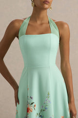 Auburn | Mint Placement Floral Halter-Neck Midi Dress