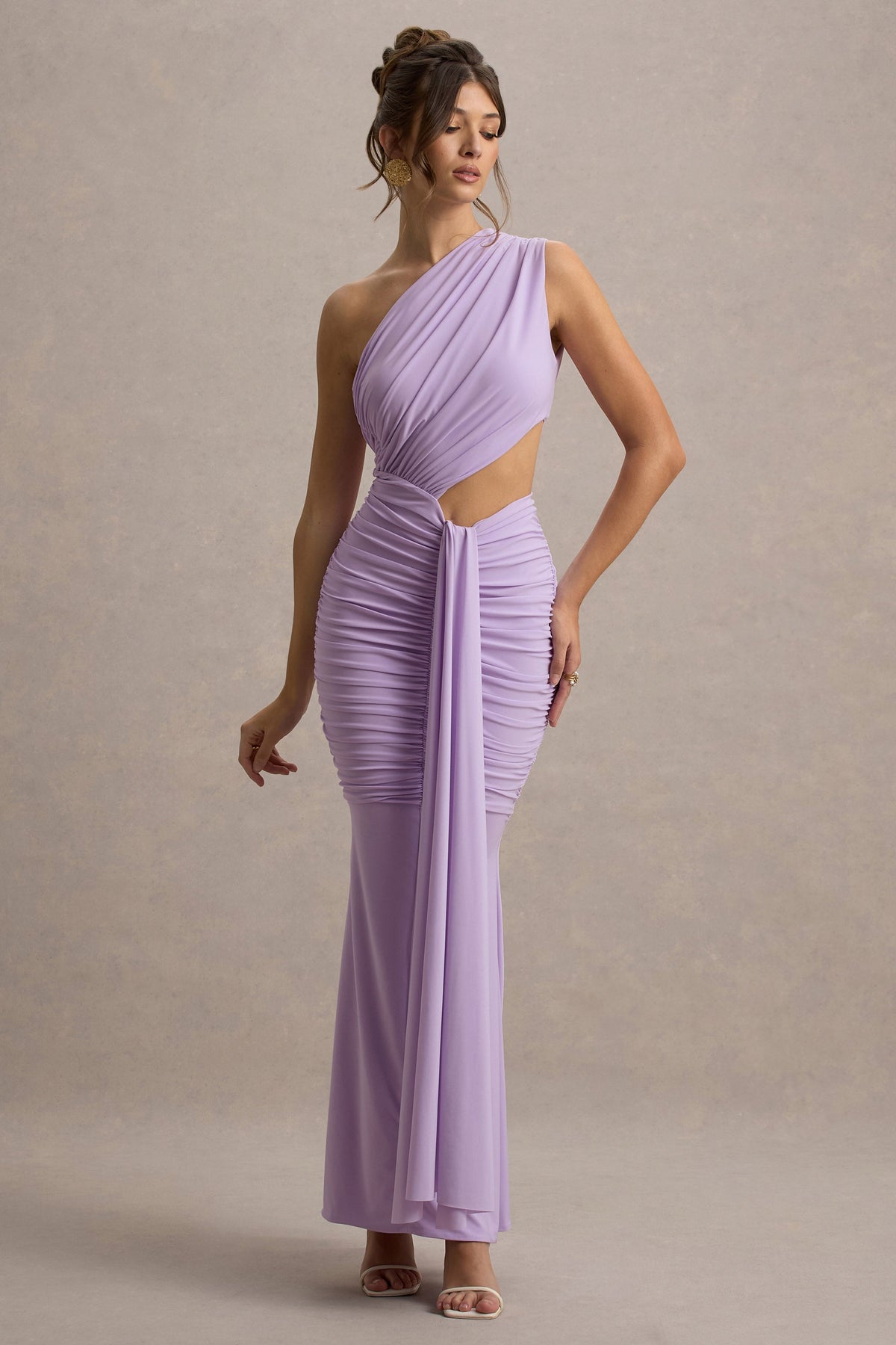 Beline | Lavender One-Shoulder Cut-Out Maxi Dress With Drape