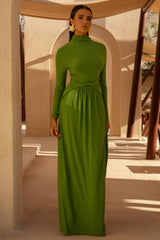 Hourglass | Green Long-Sleeve Twisted Maxi Dress With Split