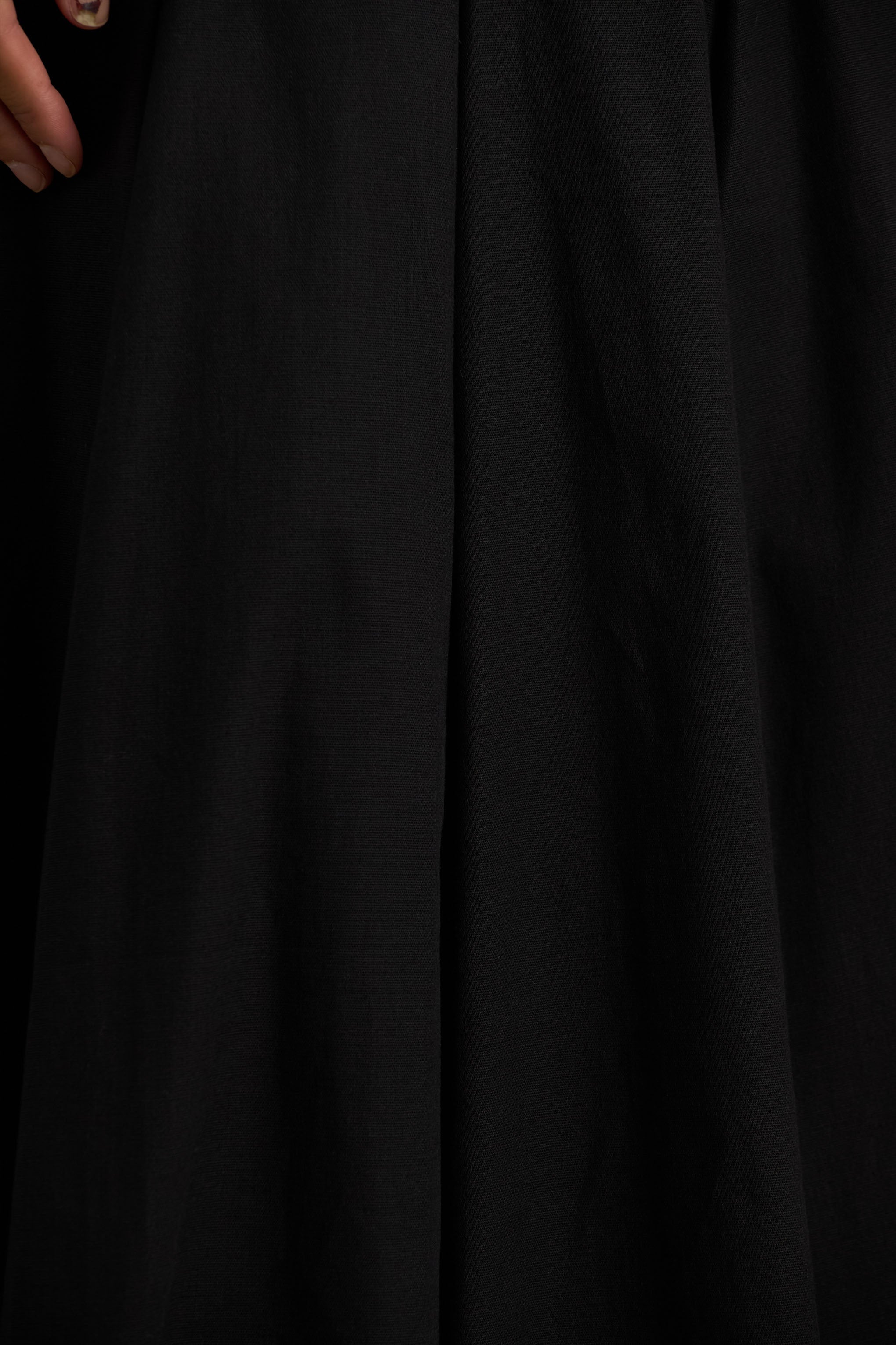 Magnolia | Black Scoop-Neck Midi Dress With Drop-Waist And Ruffling Detail