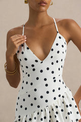 Bogota | Polka Dot Plunge-Neck Maxi Dress With Ruffling Details And Front High Split