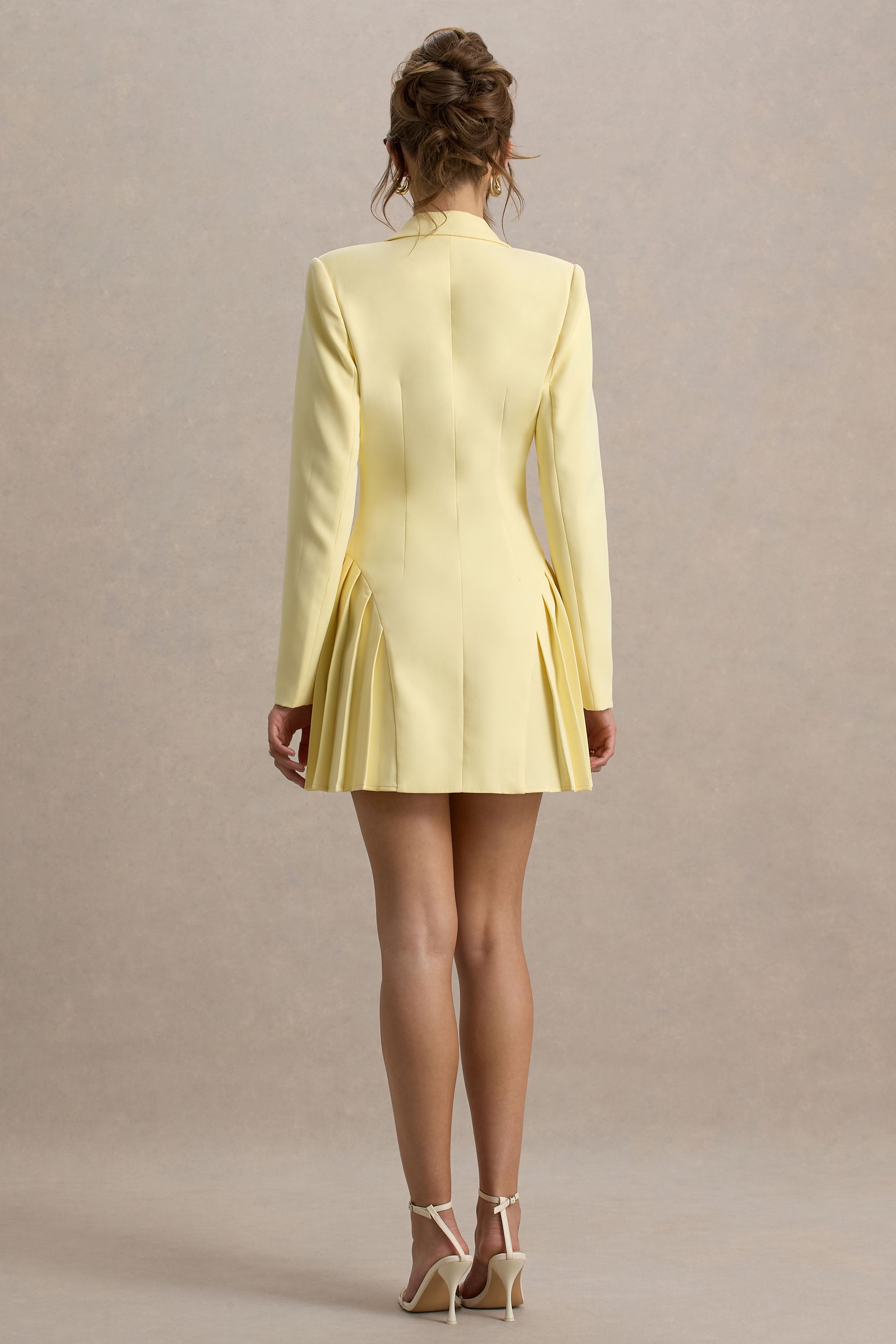 Blossoming | Lemon Plunge-Neck Tailored Mini Dress With Pleating