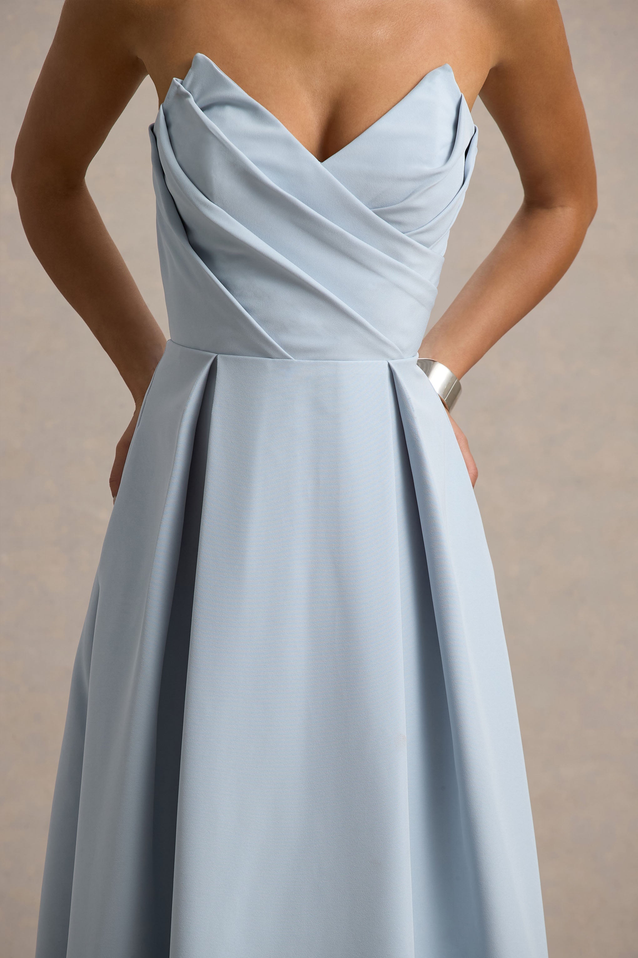 Reigning Beauty | Powder Blue Sweetheart Midi Dress With Volume Hem