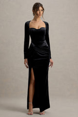 Fay | Black Velvet Corset Style Knot Maxi Dress