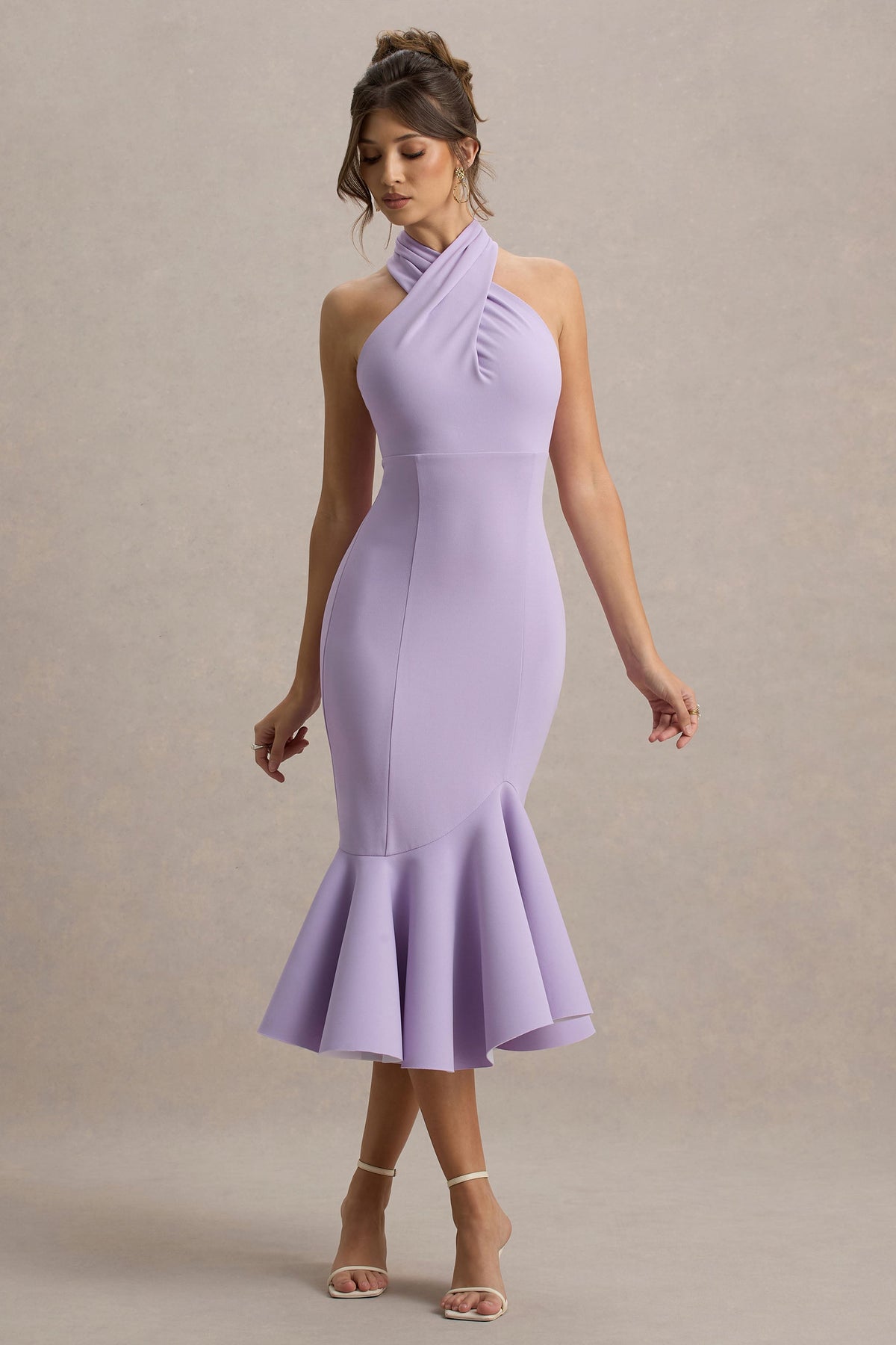 Valletta | Lilac Halter-Neck Ruffle-Trim Midi Dress