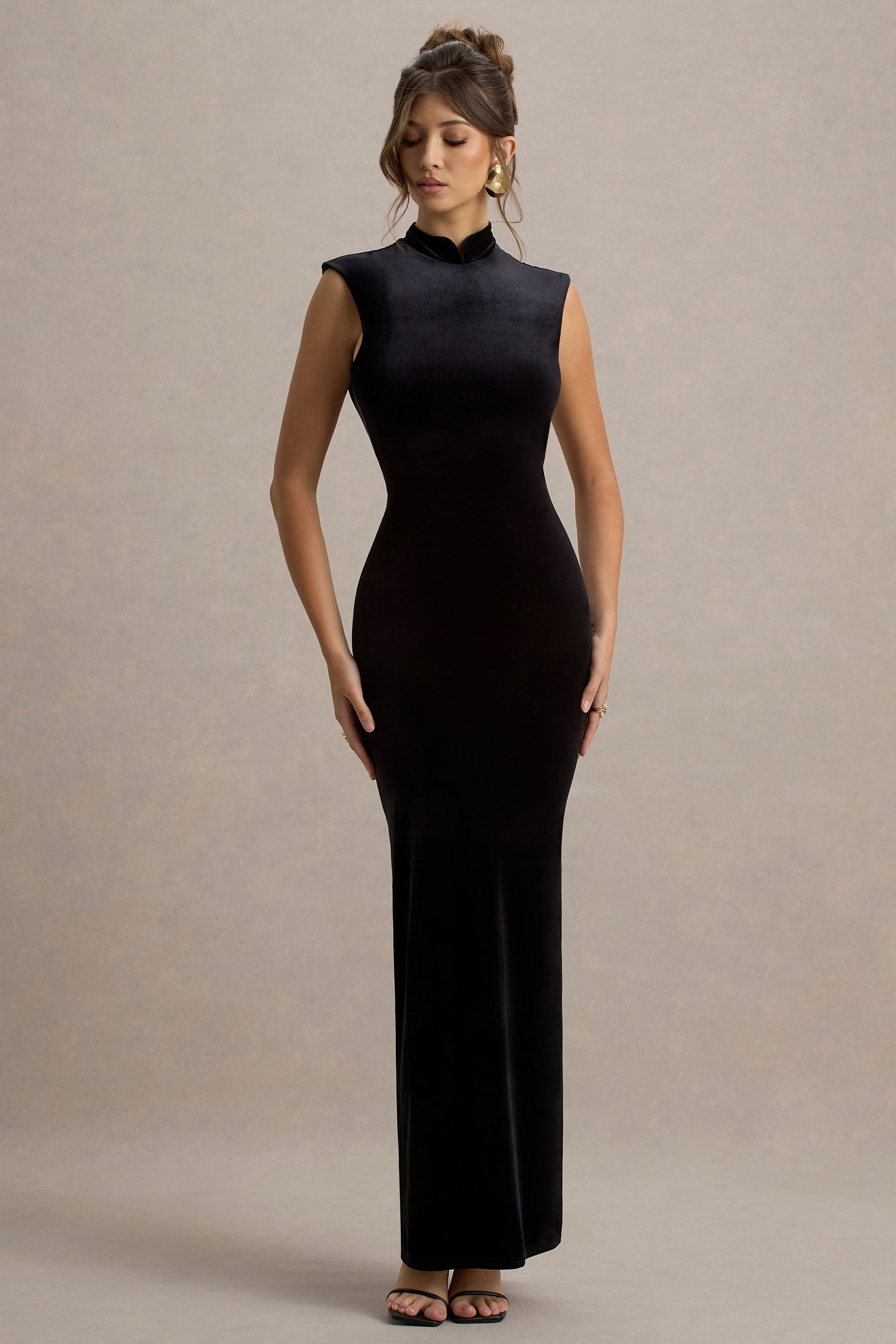 Samaria | Black Velvet High-Neck Maxi Dress
