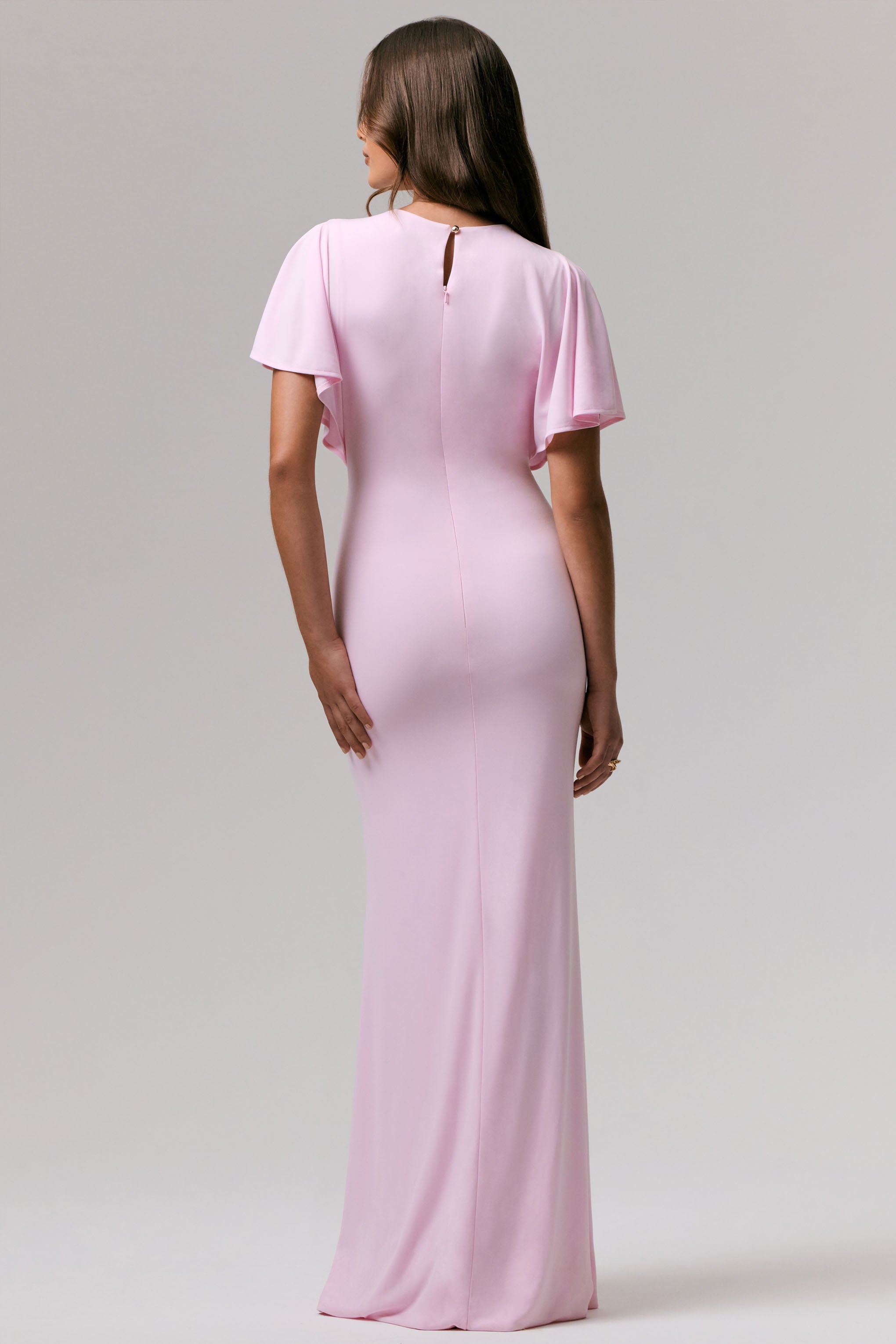 Grandeur | Pale Pink High-Neck Ruched Maxi Dress