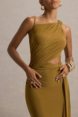 Storm | Brown Asymmetric Maxi Dress With Cut-Out Details