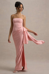 Loz | Light Pink Satin Bandeau Draped Maxi Dress