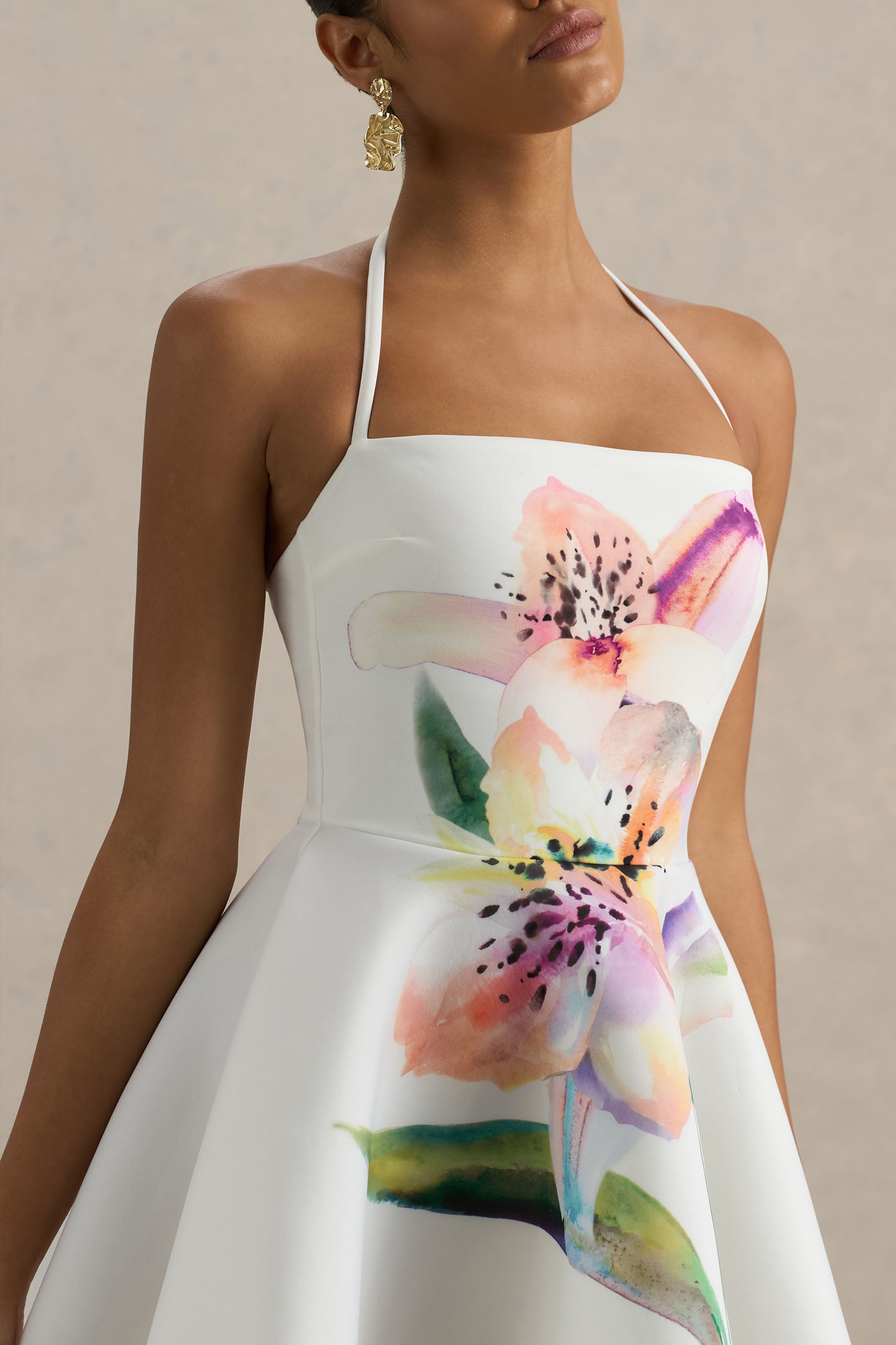 Taylor | White Lily Print Square-Neck Mini Dress