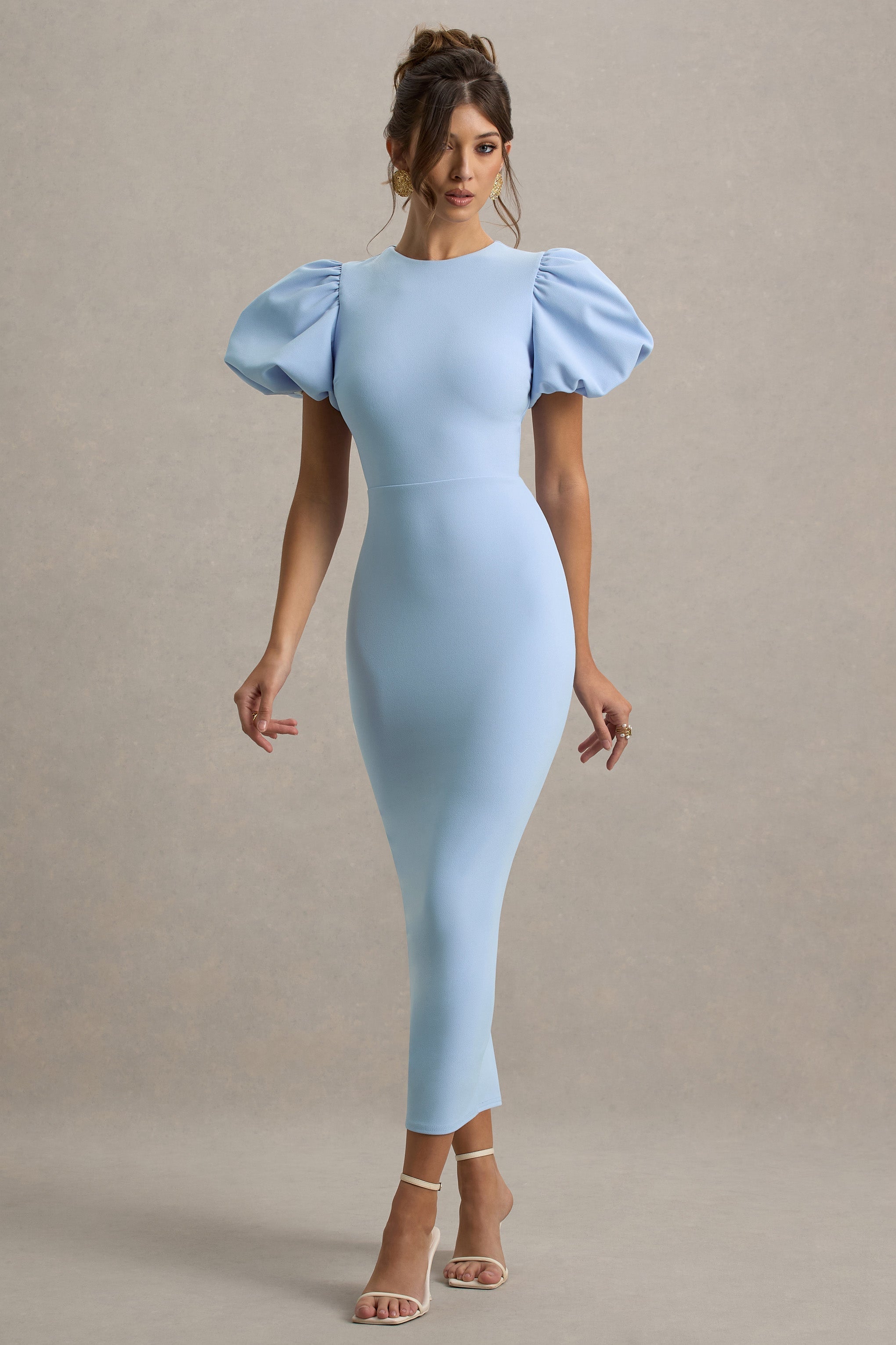 Dakota | Powder Blue Puff-Sleeve Midi Dress