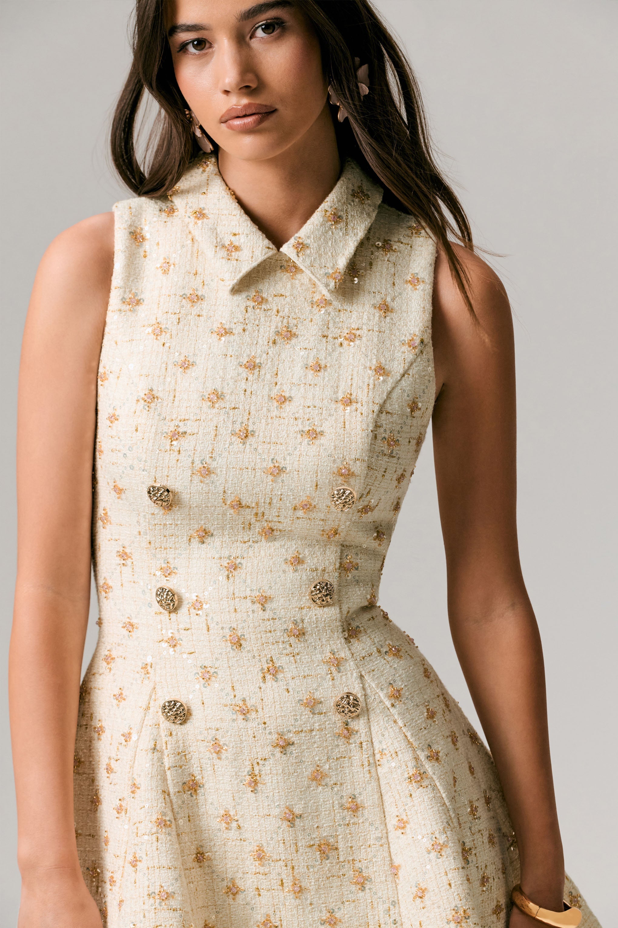 Little Star | Cream Embellished Boucle Tailored Mini Dress