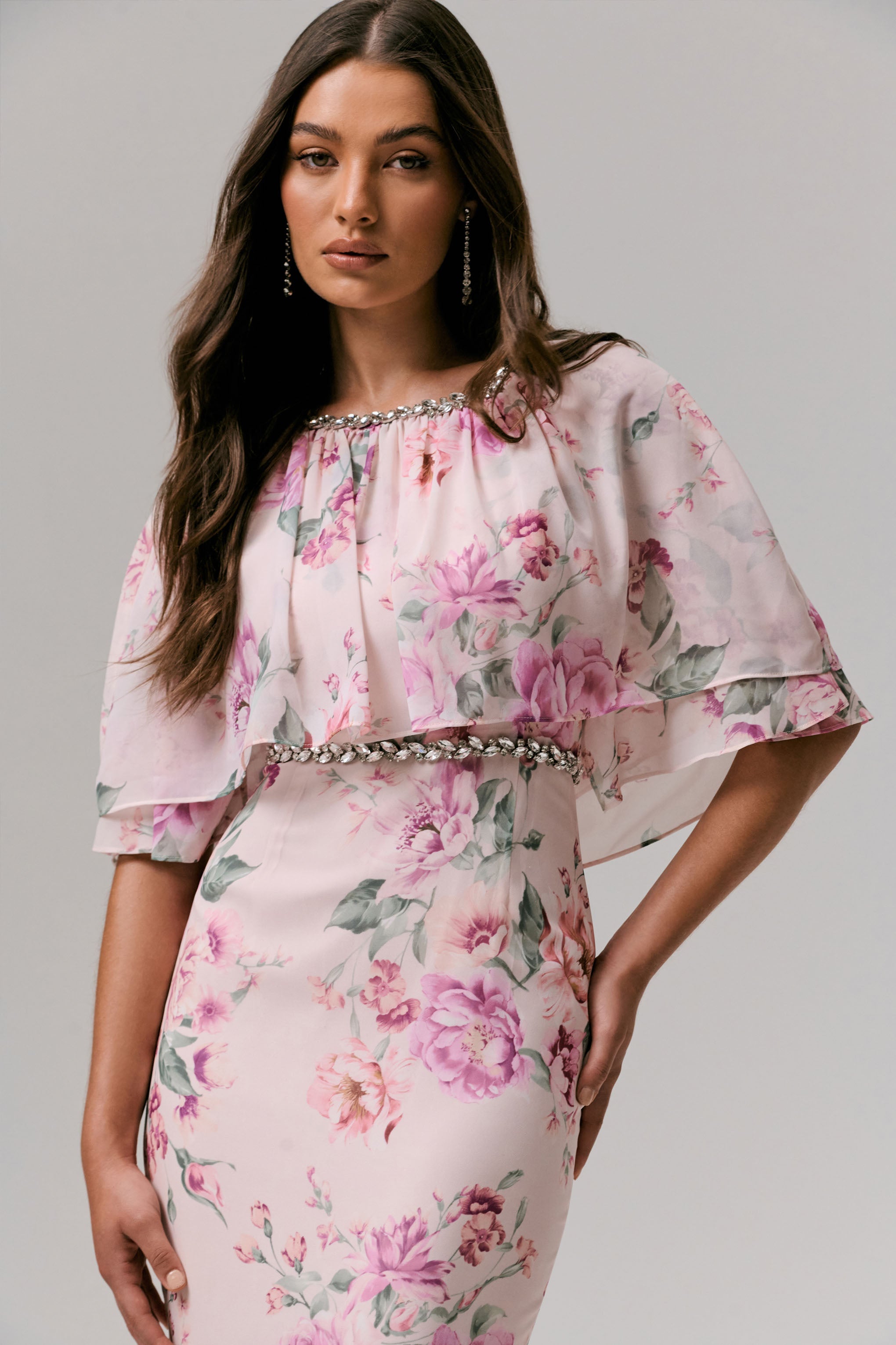 Never Let Go | Pink Floral Print Chiffon Maxi Dress With Tiered Hem