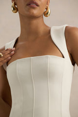 Mollie | Nude Square-Neck Tailored Micro Mini Dress